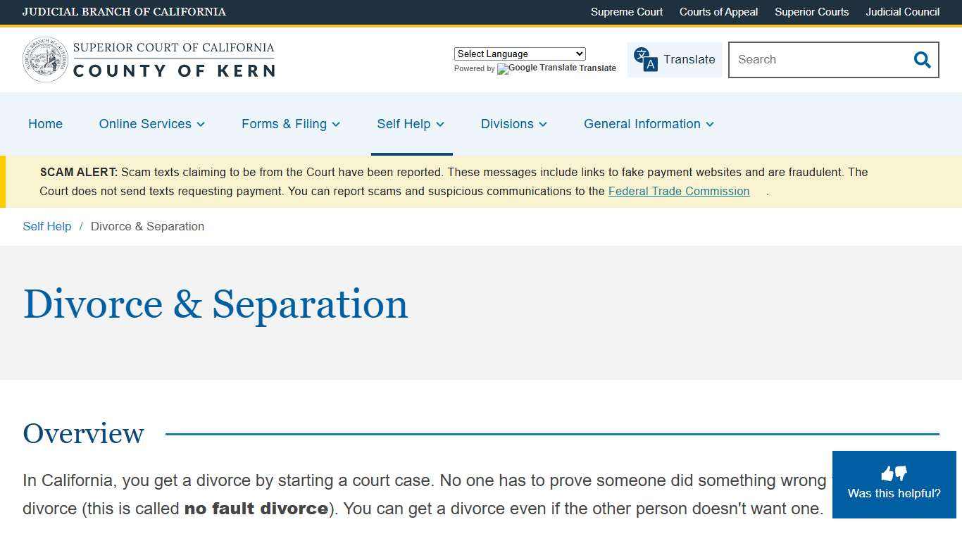 Divorce & Separation Superior Court of California County of Kern