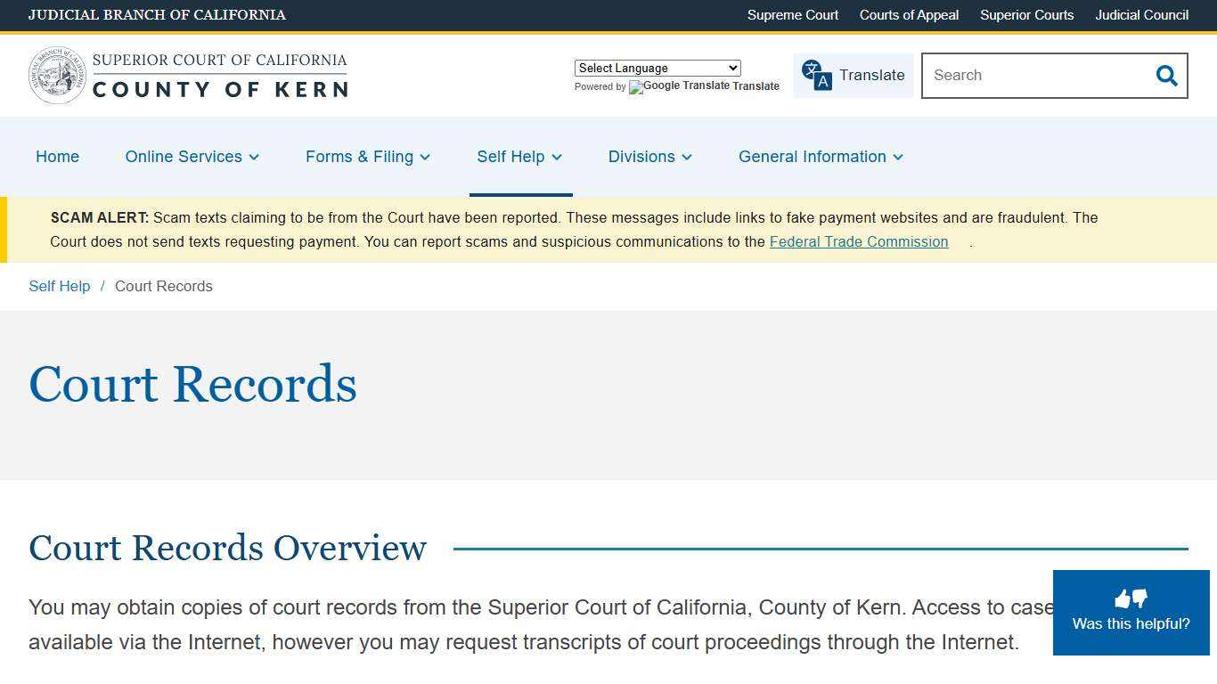 Court Records Superior Court of California County of Kern