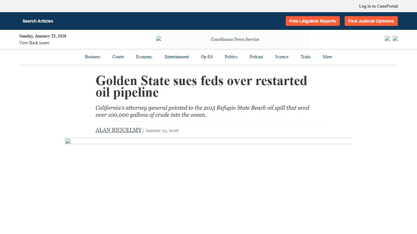 Golden State sues feds over restarted oil pipeline Courthouse News Service