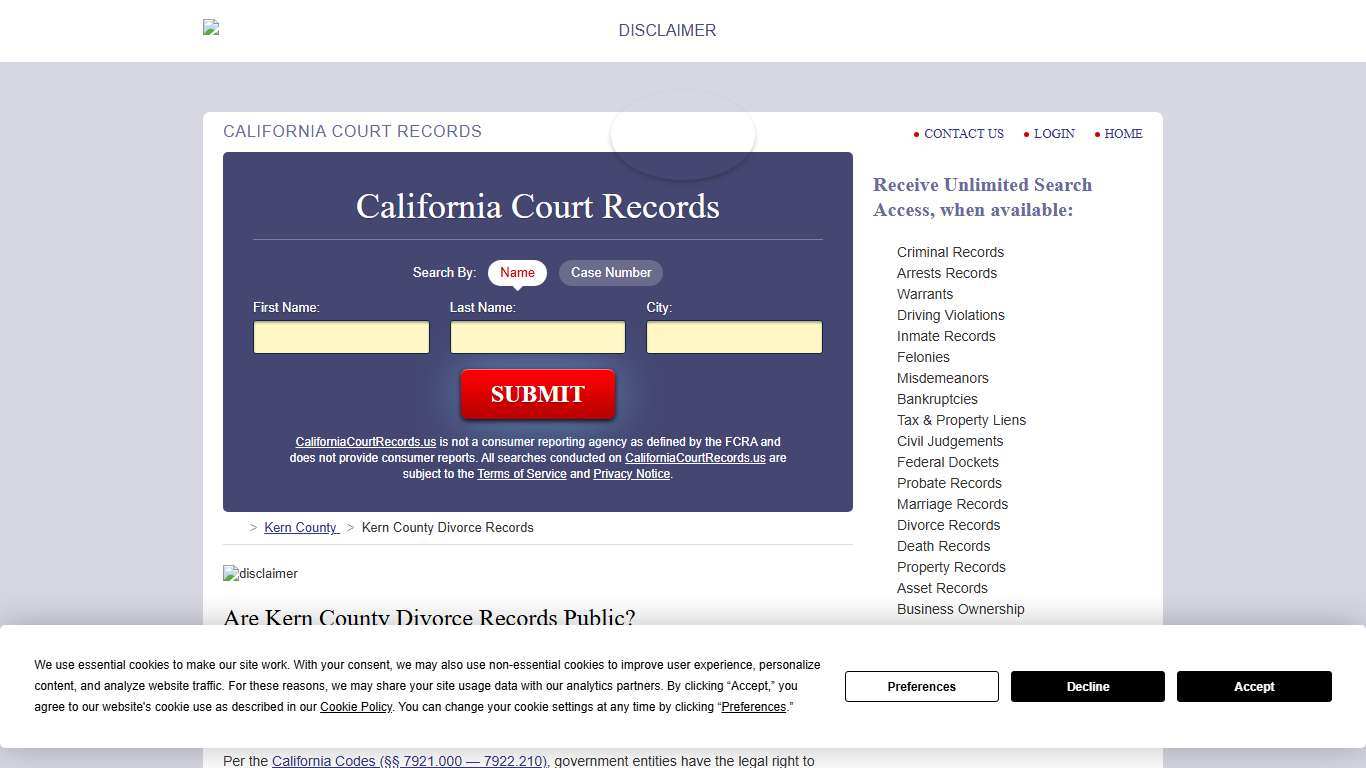 Kern County Divorce Records CaliforniaCourtRecords.us